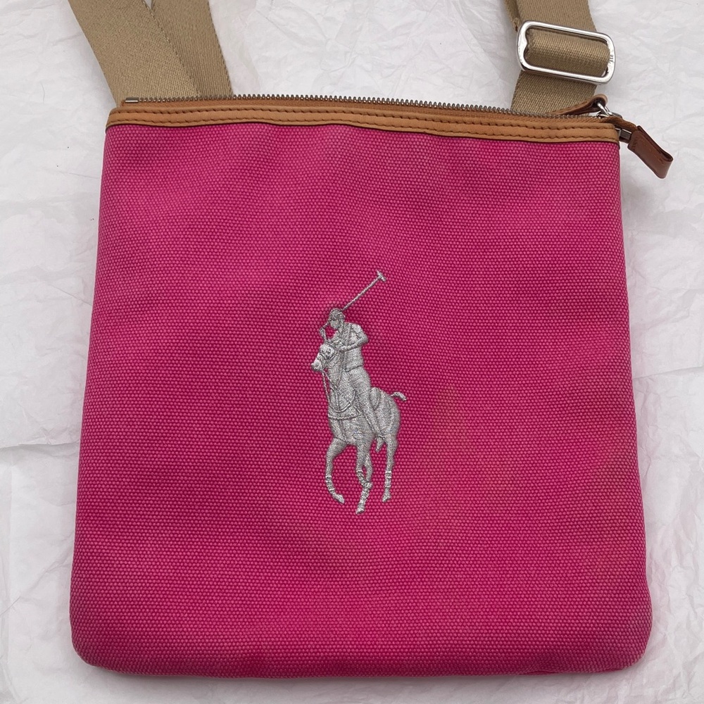 Ralph Lauren Pink Crossbody Bag with Tan Strap